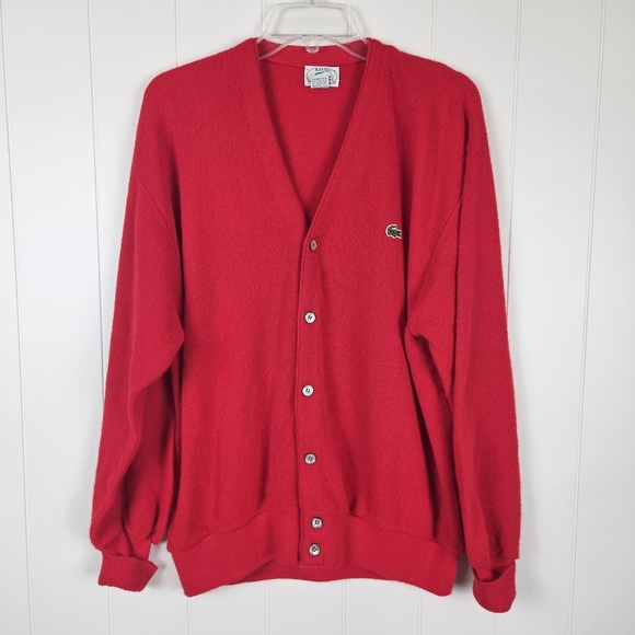 Izod Lacoste Other - Flawed Vintage IZOD Lacoste Red Cardigan Sweater Mens USA Preppy Button Up Large